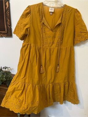 Knox Rose Mustard Eyelet Tassel Women’s Dress